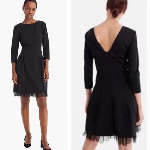 NWOT J Crew Black Taffetta Sheath Dress 3/4 Sleeve Tulle Hem SZ 6 - Picture 1 of 12